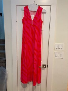 V-Neck Sleeveless Pink & Red Maxi Dress